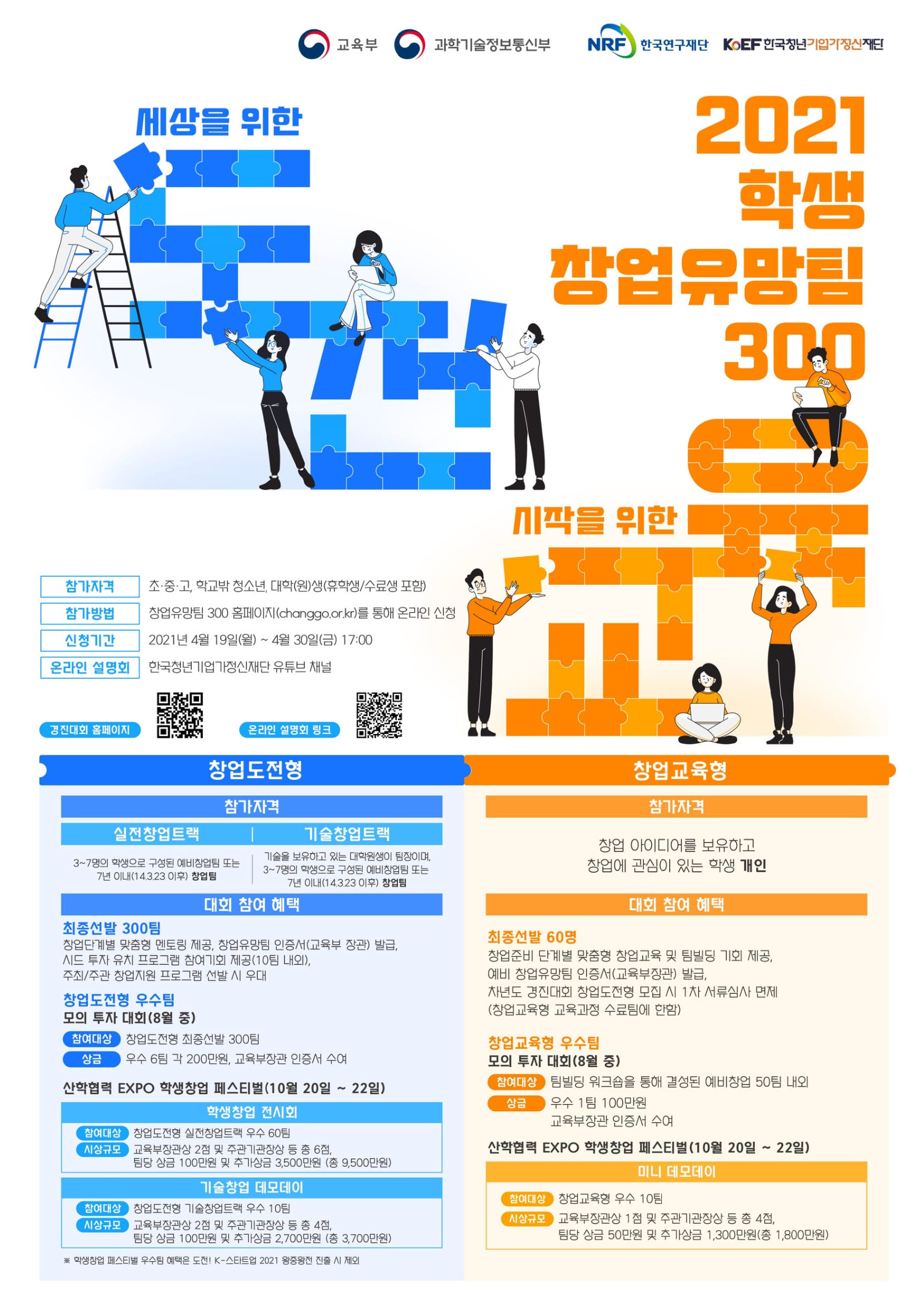 [교육부/과학기술정보통신부] 「2021년 학생 창업유망팀 300 경진대회」개최