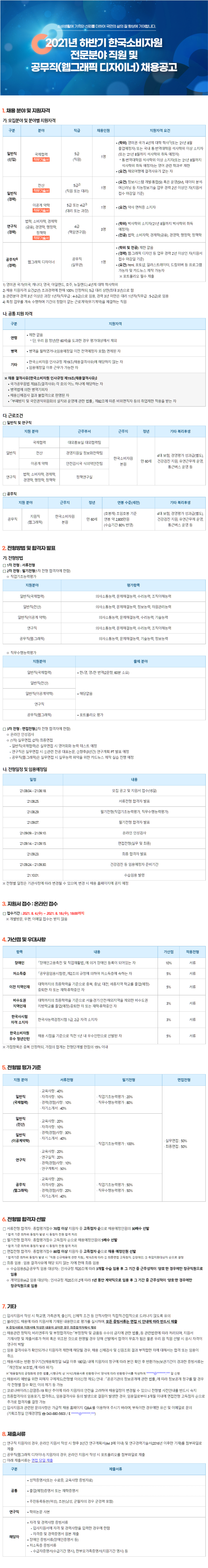 [한국소비자원] 전문직 및 공무직 직원채용 공고